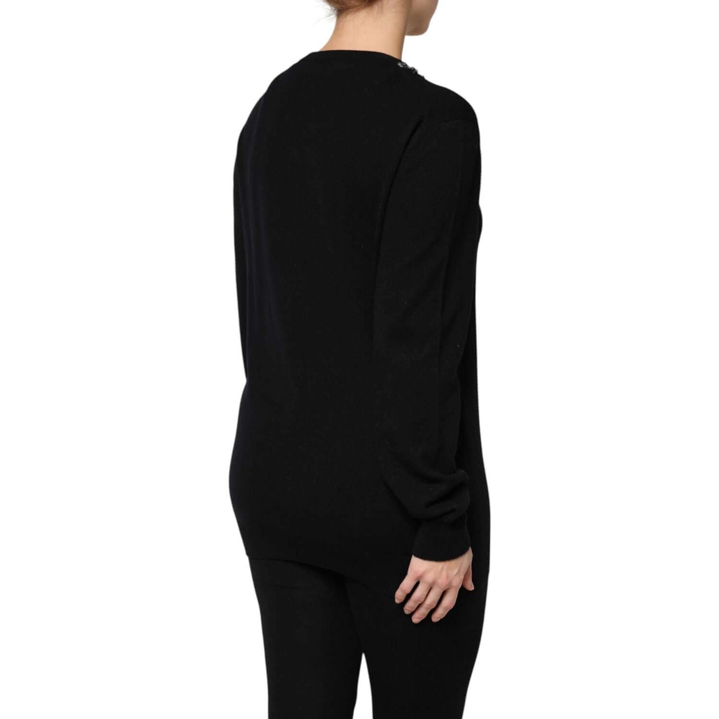 Dolce & Gabbana Black Cashmere Crystal Embellished Sweater