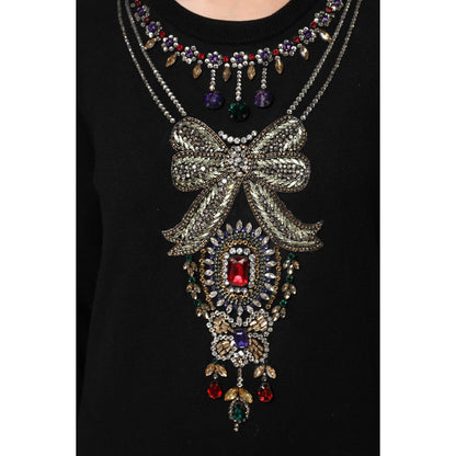 Dolce & Gabbana Black Cashmere Crystal Embellished Sweater