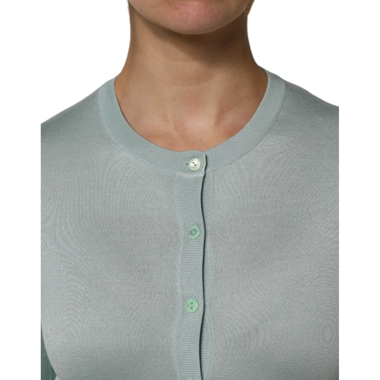 Dolce & Gabbana Light Green Silk Button Down Cardigan Sweater