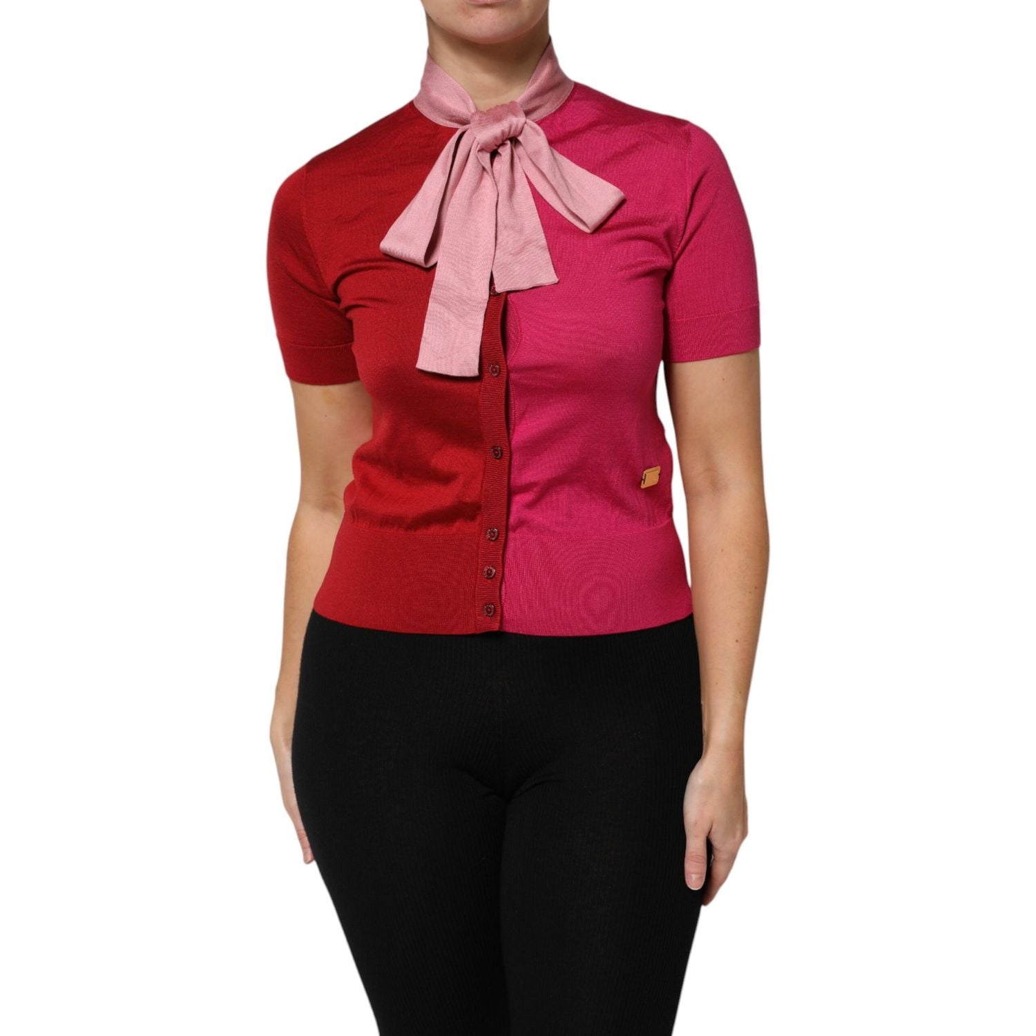 Dolce & Gabbana Pink Short Sleeves Buttoned Ascot Collar Top