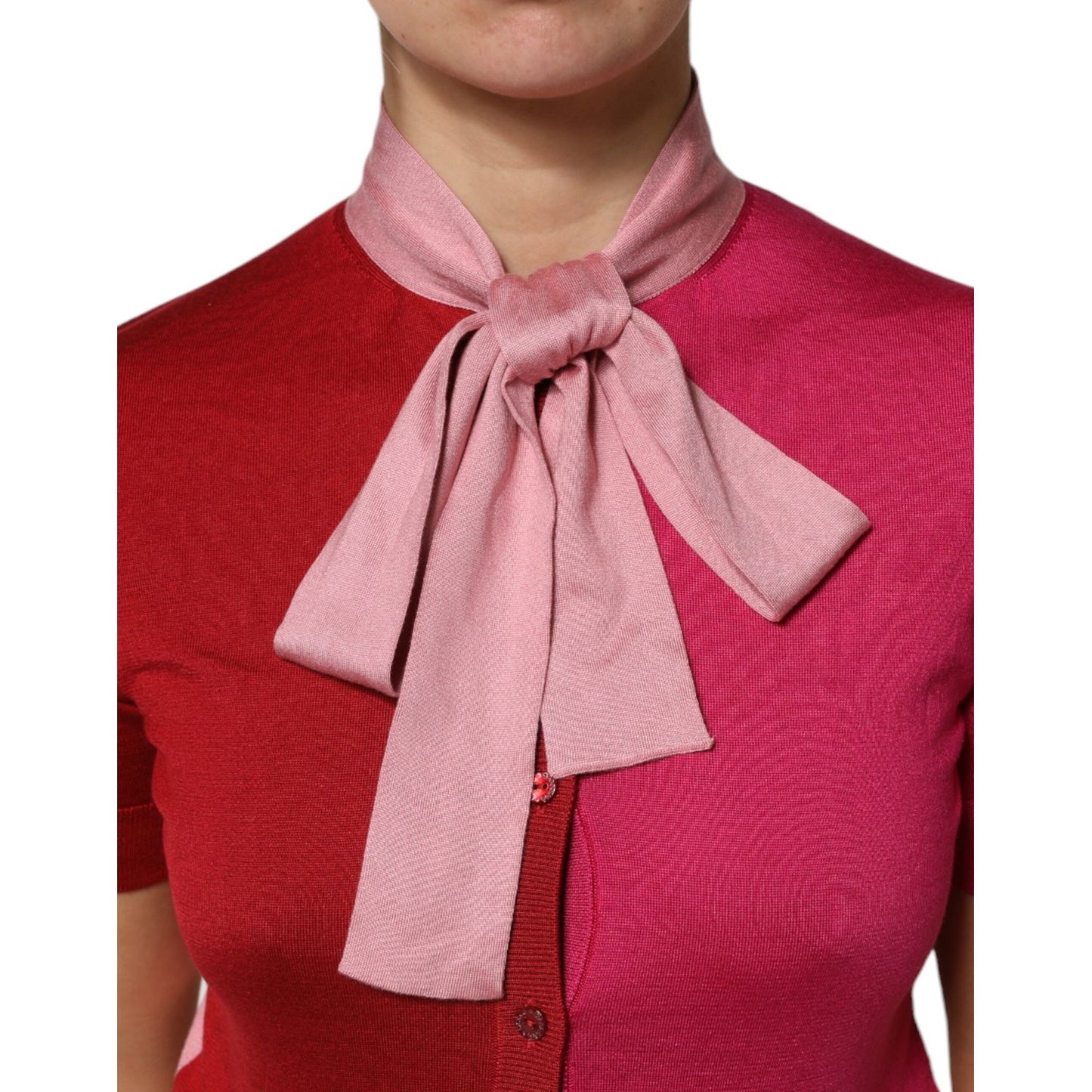 Dolce & Gabbana Pink Short Sleeves Buttoned Ascot Collar Top