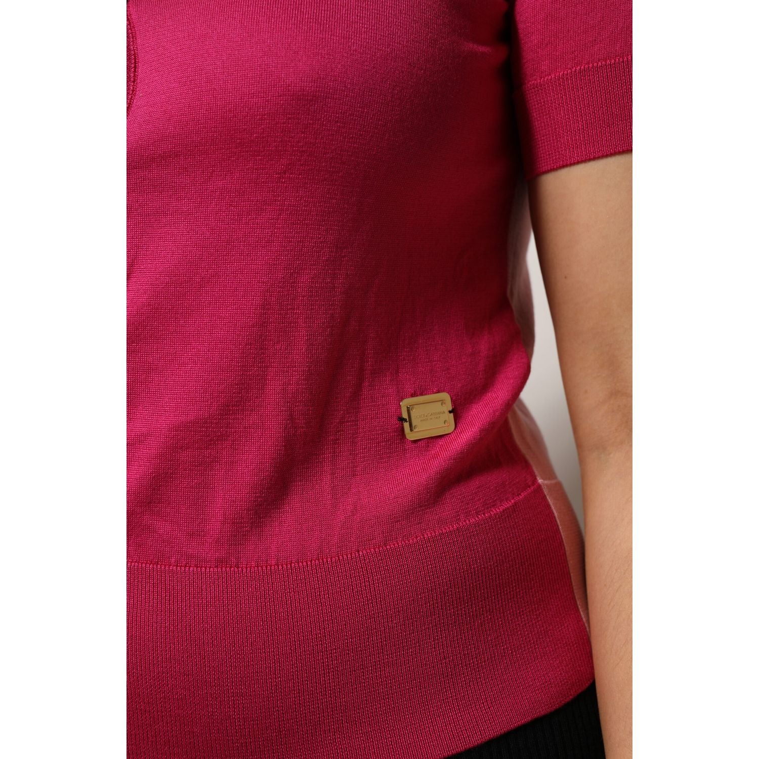 Dolce & Gabbana Pink Short Sleeves Buttoned Ascot Collar Top