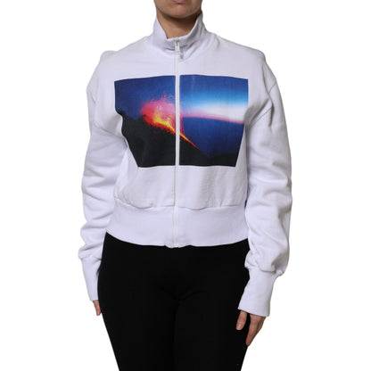 MSGM White Graphic Print Cotton Long Sleeves Full Zip Bomber Jacket