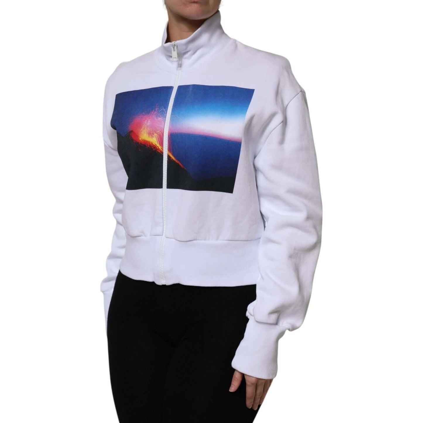MSGM White Graphic Print Cotton Long Sleeves Full Zip Bomber Jacket
