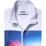 MSGM White Graphic Print Cotton Long Sleeves Full Zip Bomber Jacket