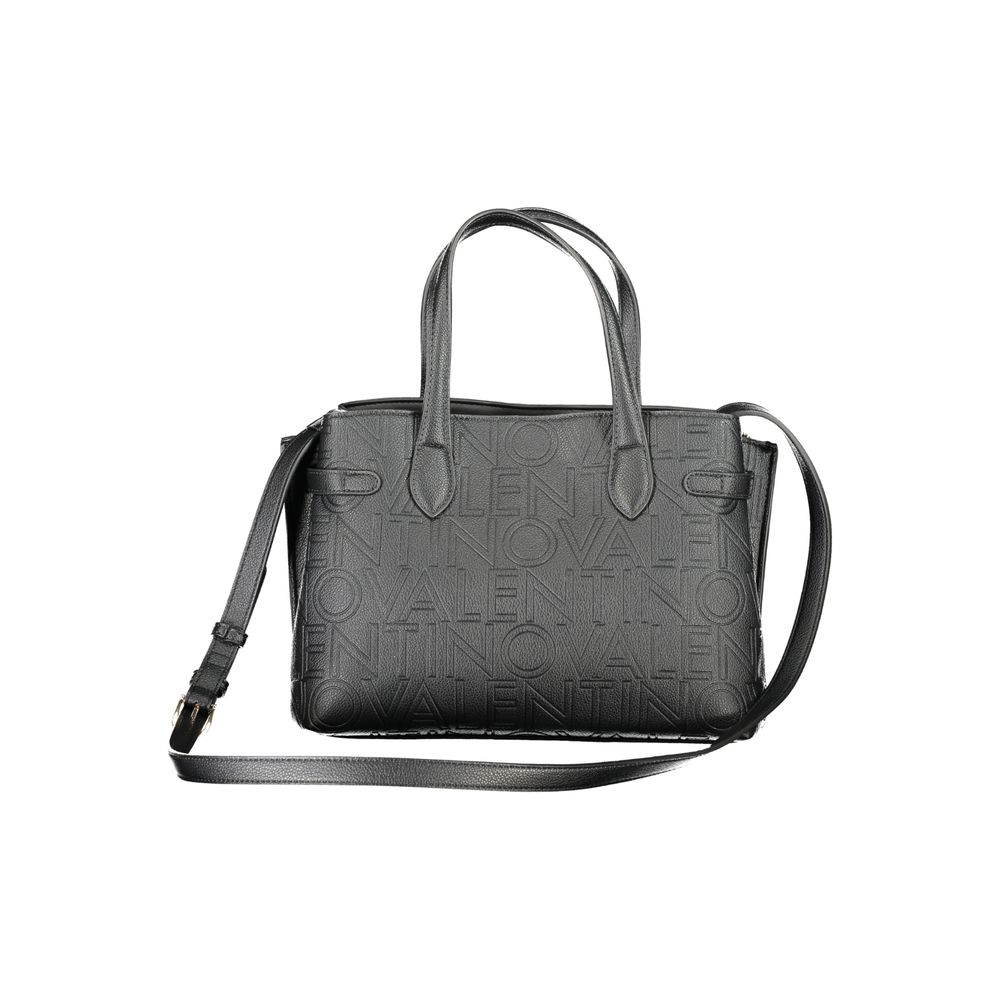 Mario Valentino Black Polyethylene Handbag with dual handles, adjustable straps, central pocket, compartments, protective feet, logo.