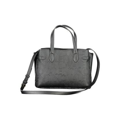 Mario Valentino Black Polyethylene Handbag with dual handles, adjustable straps, central pocket, compartments, protective feet, logo.