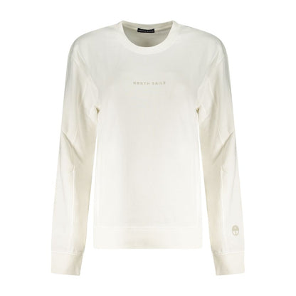 North Sails White Cotton Women Sweater featuring long sleeves and embossed logo, ideal for casual style and comfort.