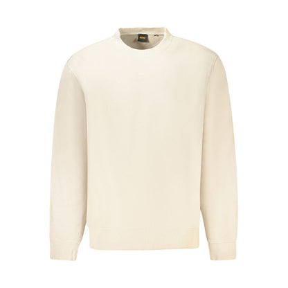 Hugo Boss Beige Cotton Men Sweater elegant organic sweatshirt with signature embroidery and classic design for refined fashion style.