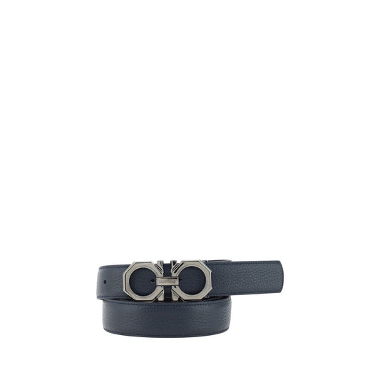 Ferragamo Reversible Belt with Gancini logo buckle, double-face leather design, perfect for casual or formal outfits.