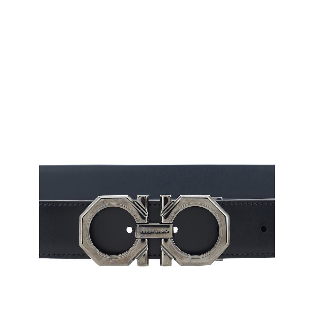 Ferragamo Reversible Belt with Gancini logo buckle, double-face design for versatile style, perfect for casual and formal outfits.