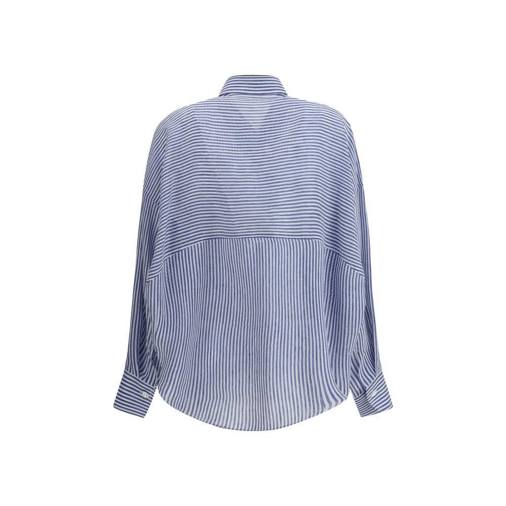 Brunello Cucinelli Striped Shirt, back view, featuring classic collar and lightweight semi-transparent design, SS25 collection.