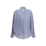 Brunello Cucinelli Striped Shirt, back view, featuring classic collar and lightweight semi-transparent design, SS25 collection.