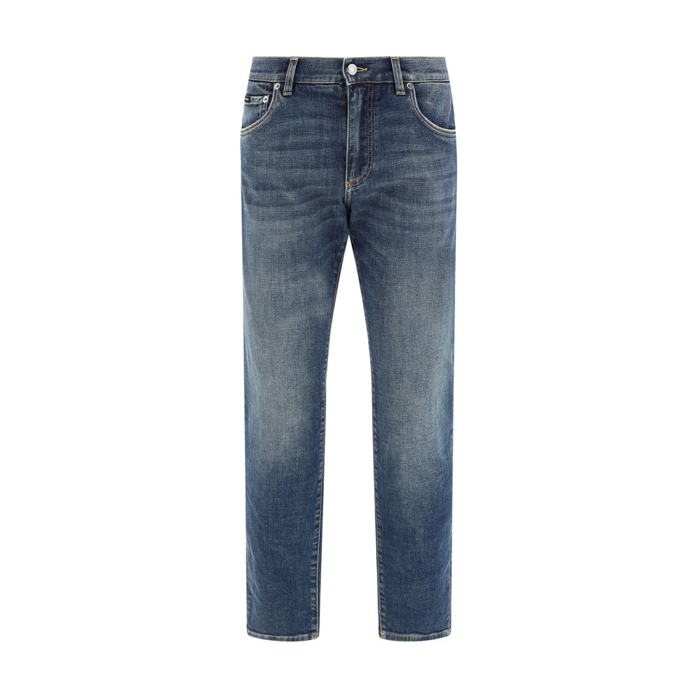 Dolce & Gabbana Jeans cotton five-pocket AW25 straight style with D&G monogram, front button and zipper, made in Italy