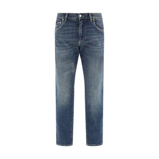 Dolce & Gabbana Jeans cotton five-pocket AW25 straight style with D&G monogram, front button and zipper, made in Italy