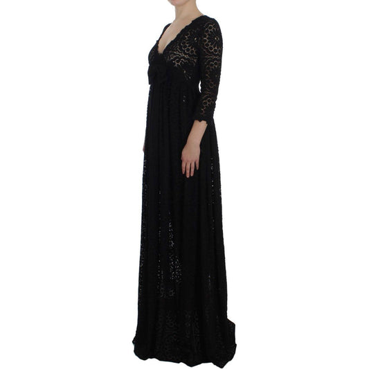 Dolce & Gabbana Black Ricamo Knitted Full Length Maxi Dress NOC10128-1