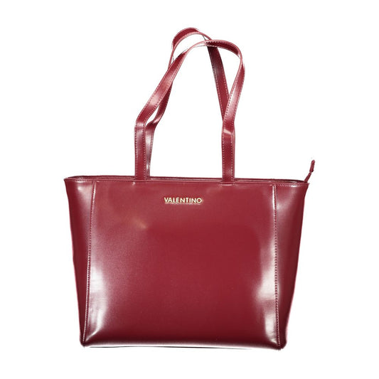 Mario Valentino Red Polyethylene Women Handbag with iconic logo, featuring double handles and sleek zip closure for secure storage.
