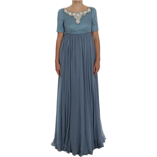 Dolce & Gabbana Blue Silk Crystal Sheath Gown Ball Dress NOC10140-1