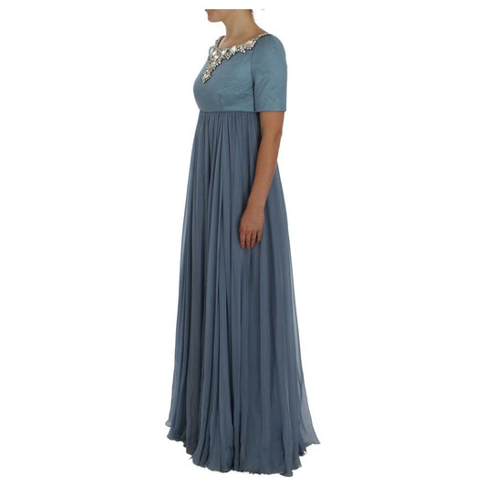 Dolce & Gabbana Blue Silk Crystal Sheath Gown Ball Dress NOC10140-1