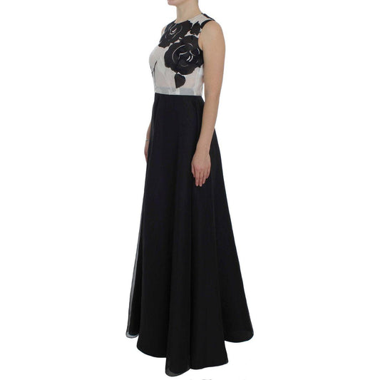 Dolce & Gabbana Black White Floral Silk Sheath Gown Dress NOC10142-1