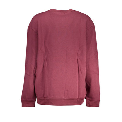 Back view of Cavalli Class Purple Cotton Women Sweater featuring crew neck and long sleeves, crafted in luxurious fleece fabric. Made in Italy.