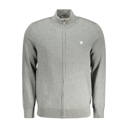 Timberland Brown Cotton Men Sweater with zip design and logo, crafted from organic cotton for eco-conscious style.