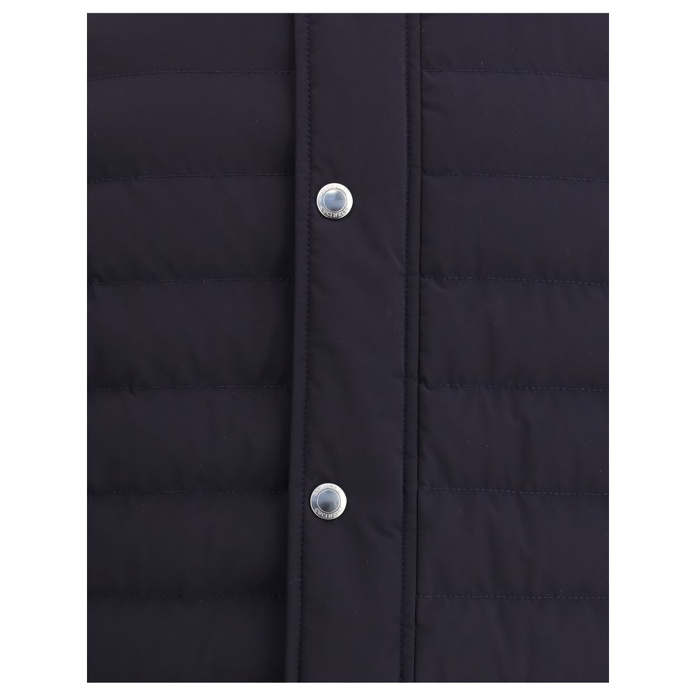 Brunello Cucinelli Blue Polyester Coat with snap-button closure detail