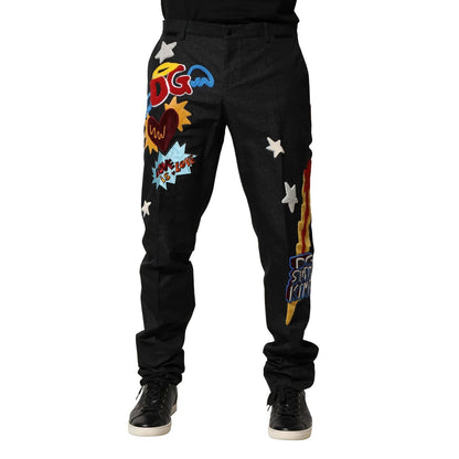 Dolce & Gabbana Black Graphic Embroidery Men Pants