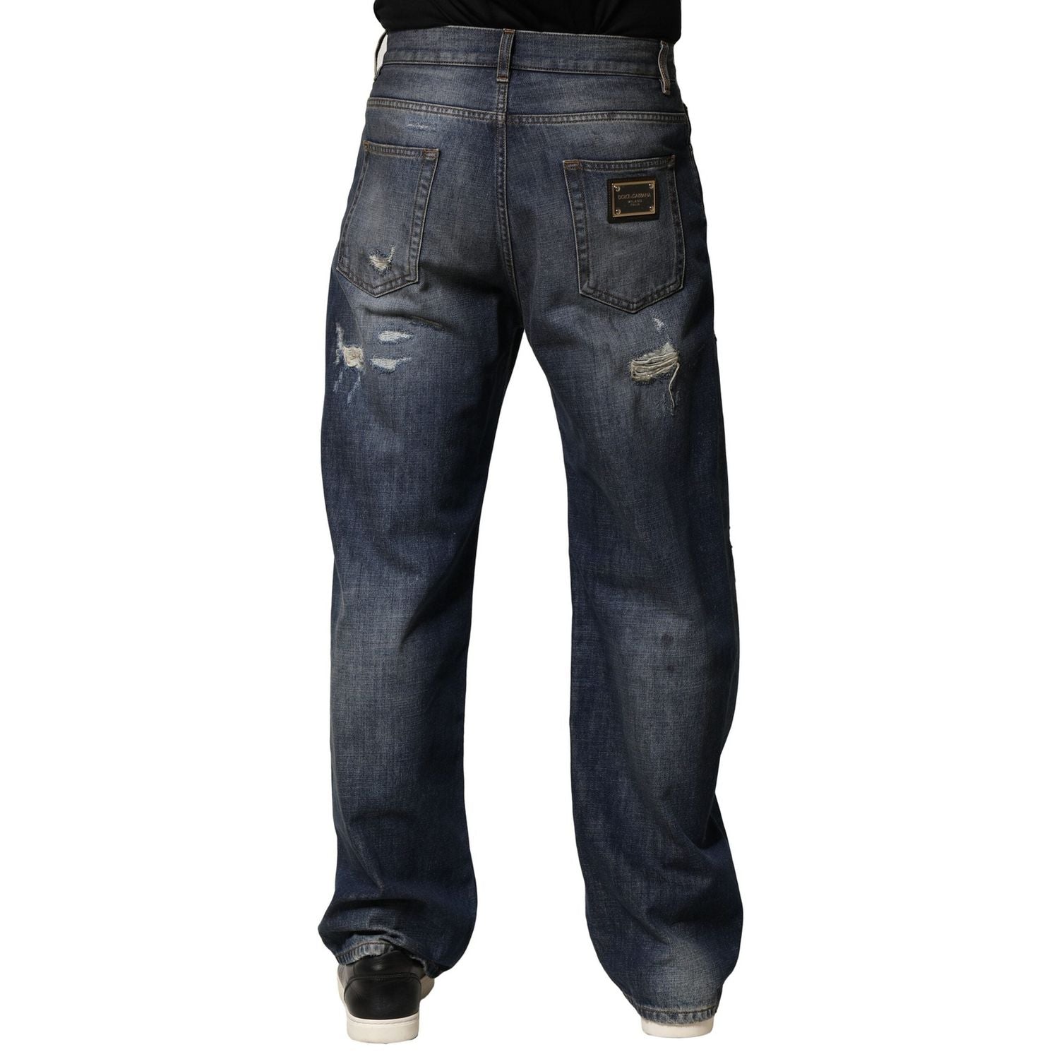 Dolce & Gabbana Blue Washed Tattered Cotton Men Jeans