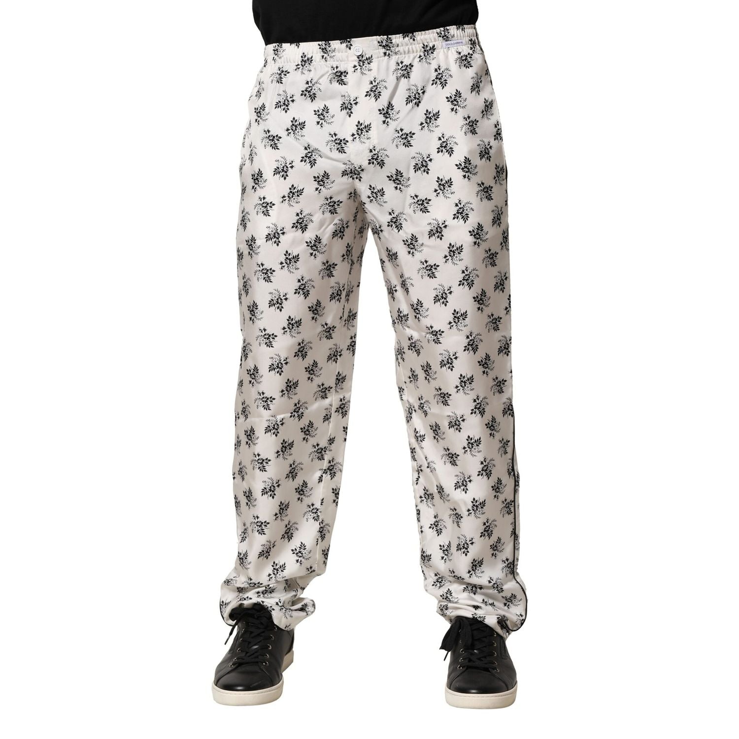 Dolce & Gabbana White Floral Silk Casual Lounge Pants