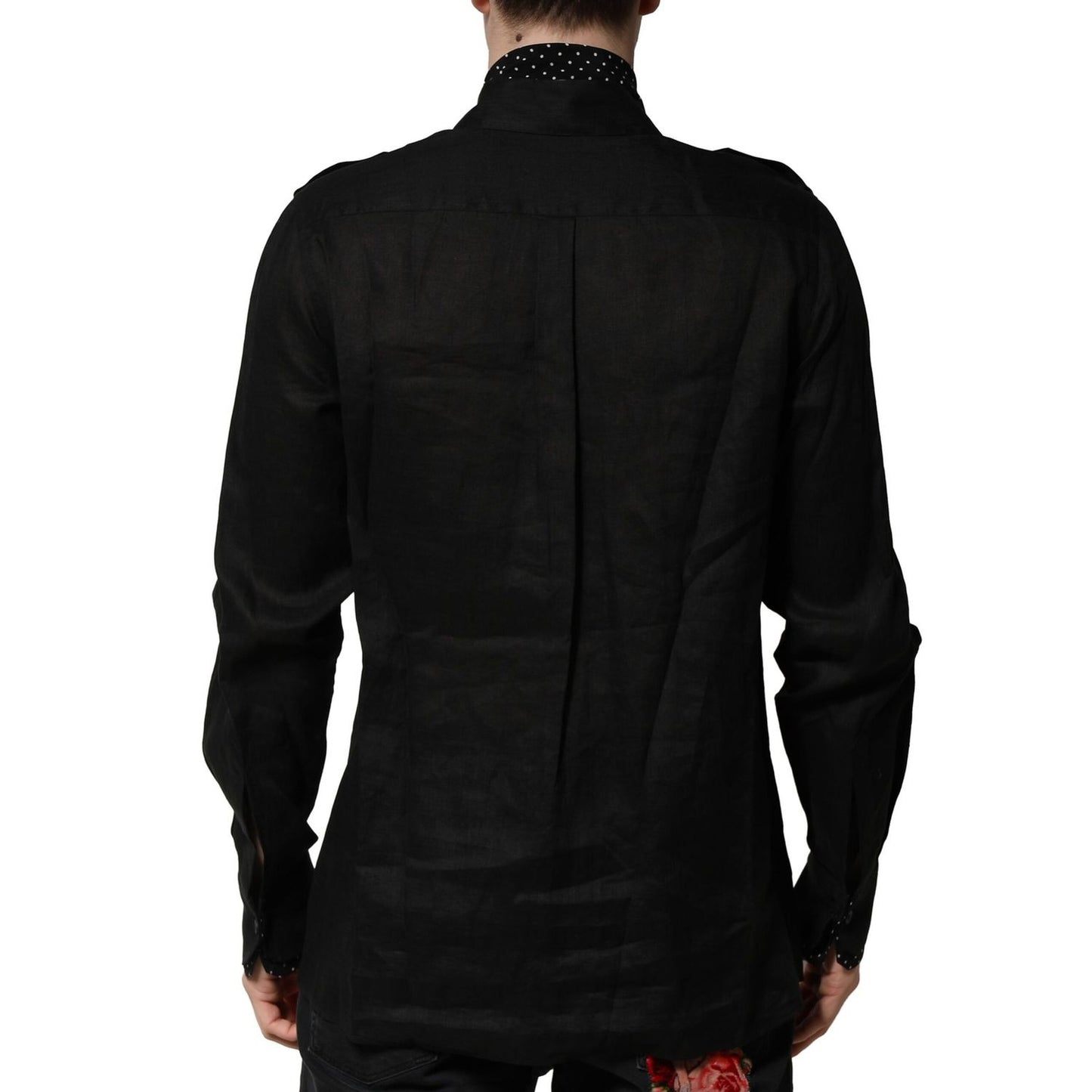 Dolce & Gabbana Black Polka Dot Linen Silk Men Casual Shirt