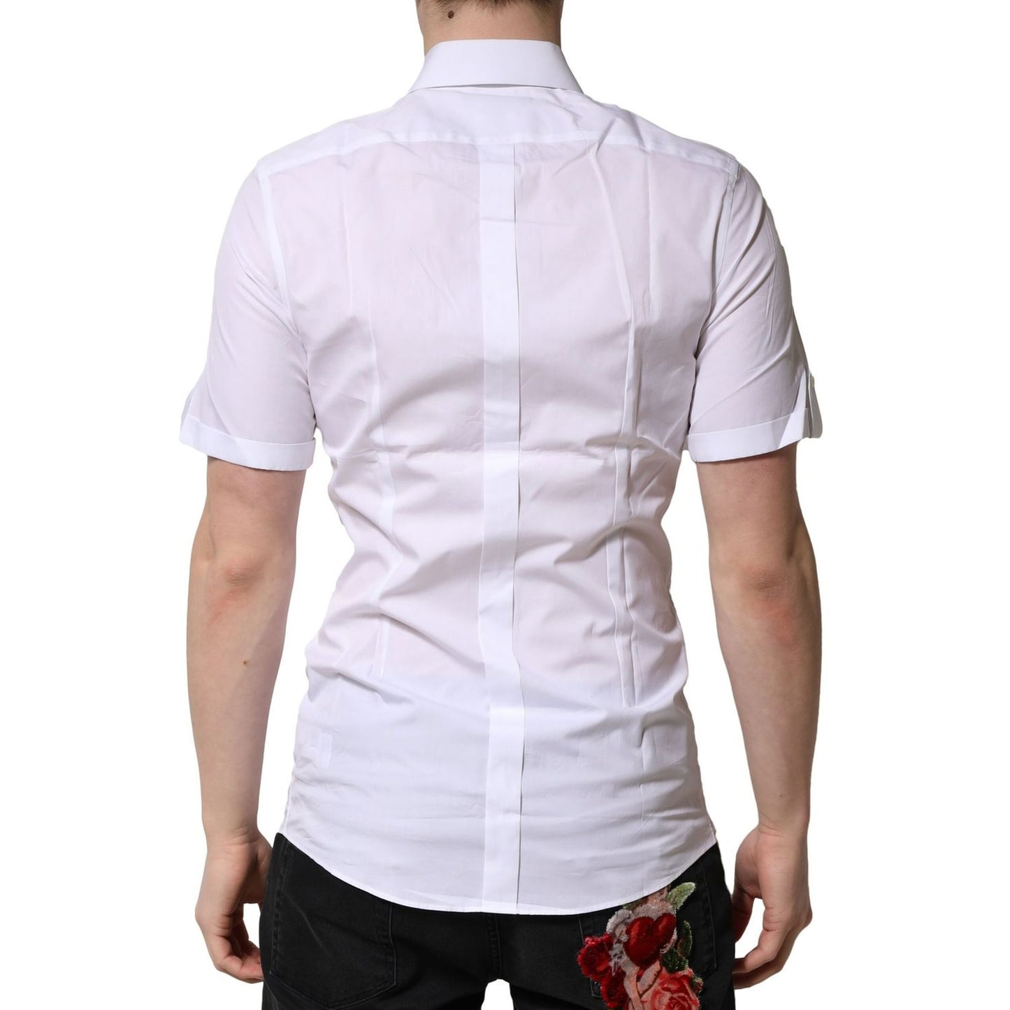Dolce & Gabbana White Cotton GOLD Short Sleeves Casual Shirt