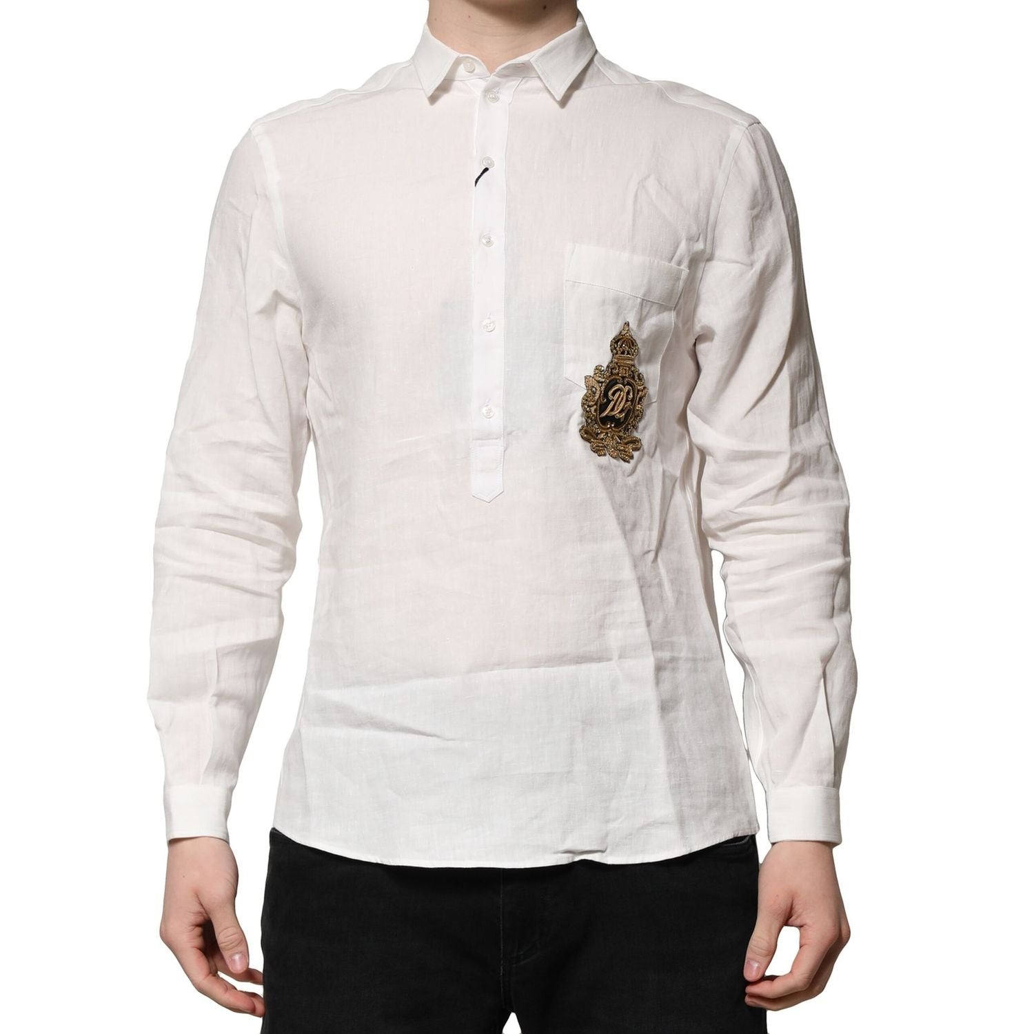 Dolce & Gabbana White DG Crown Embellish Dress Formal Shirt