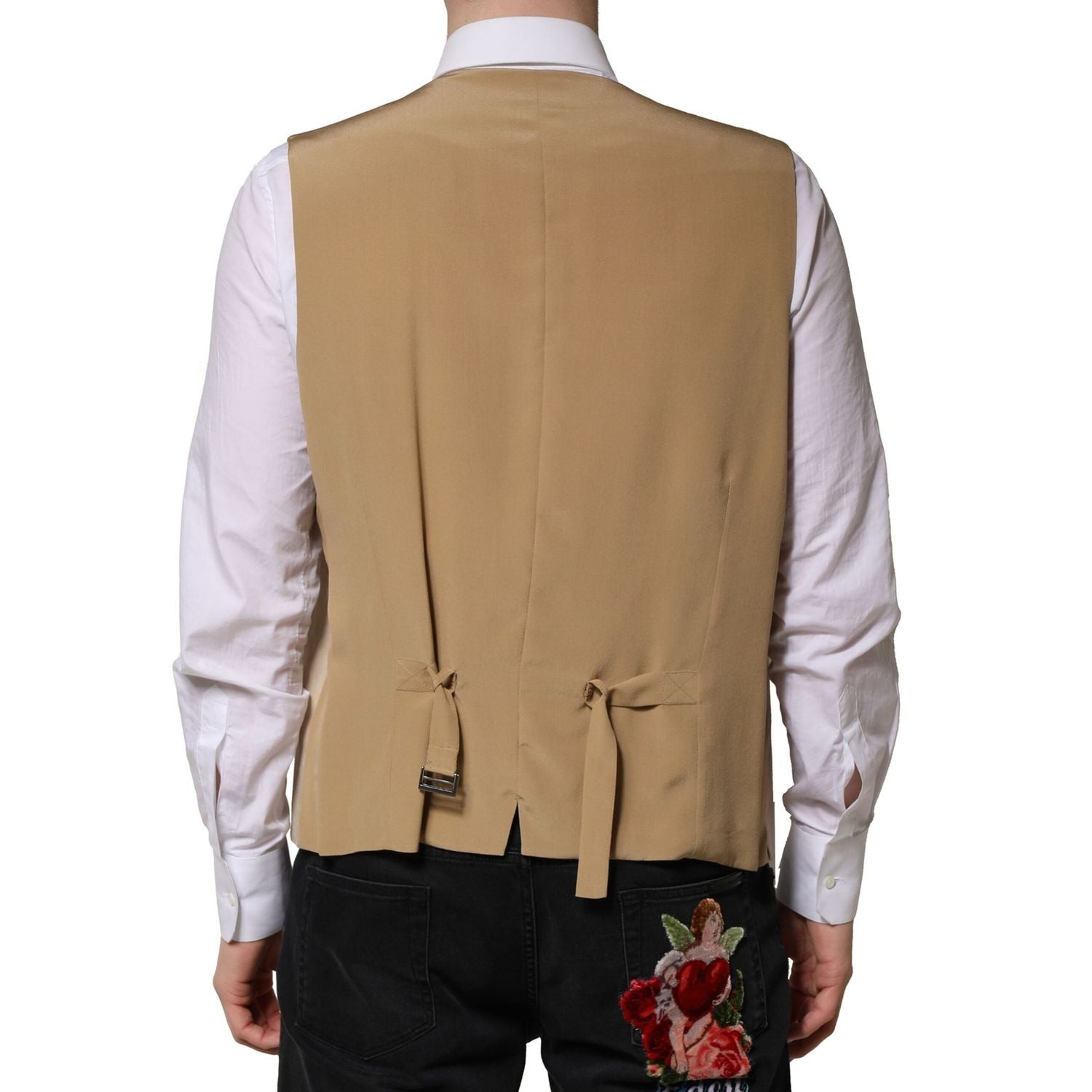 Dolce & Gabbana Beige Linen Dress Formal Men Waistcoat Vest