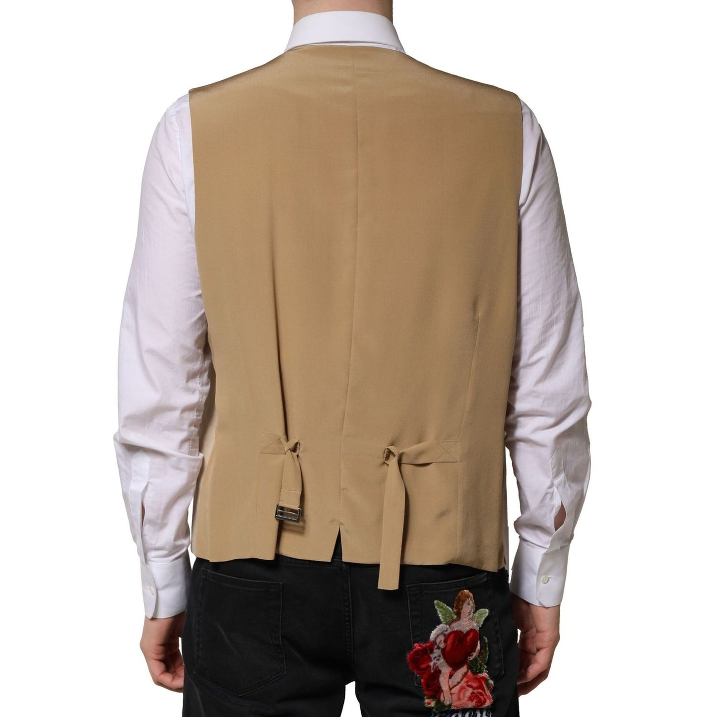 Dolce & Gabbana Beige Linen Dress Formal Men Waistcoat Vest