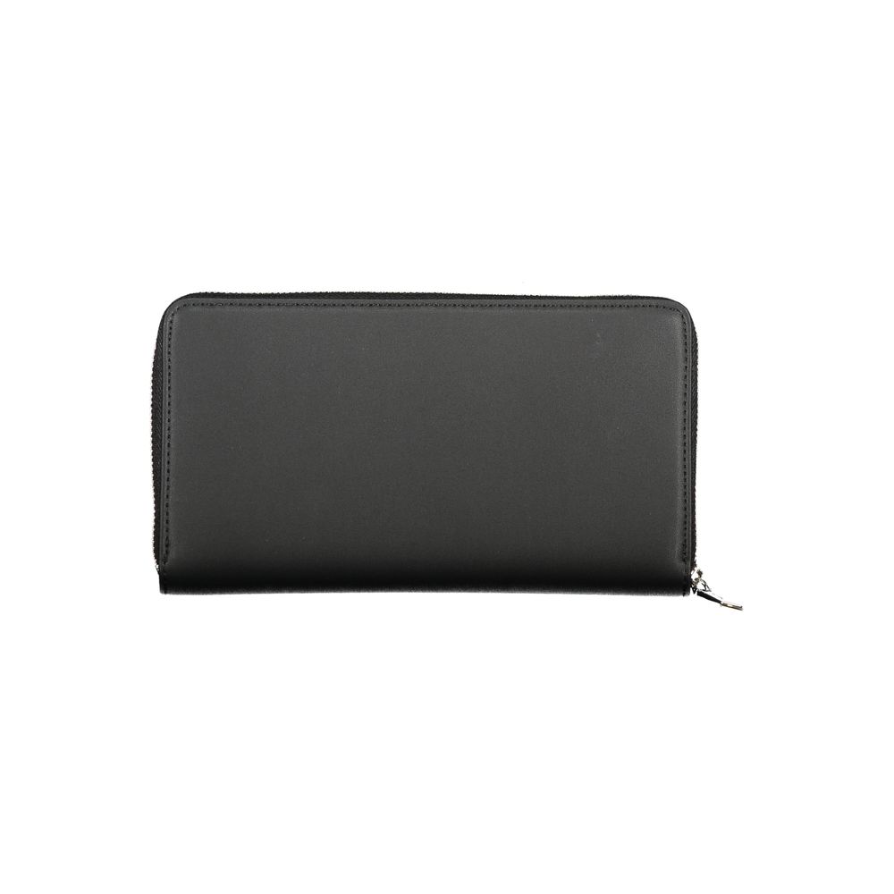 Calvin Klein Black Polyester Wallet with zip closure, RFID blocking, 3 compartments, coin purse, and card slots, 50% recycled material.