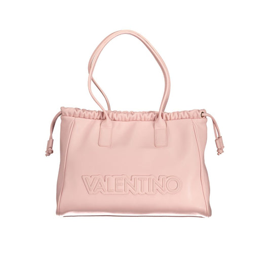 Mario Valentino Pink Polyethylene Handbag with shoulder handles, logo, and drawstring closure.