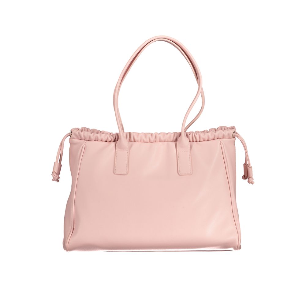 Mario Valentino Pink Polyethylene Handbag with shoulder handles, internal pocket, phone holder, zip and drawstring closure, logo.