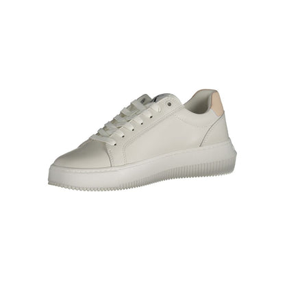 Calvin Klein White Polyester Sneaker with laces, contrast details, logo, made from 50% recycled polyester.
