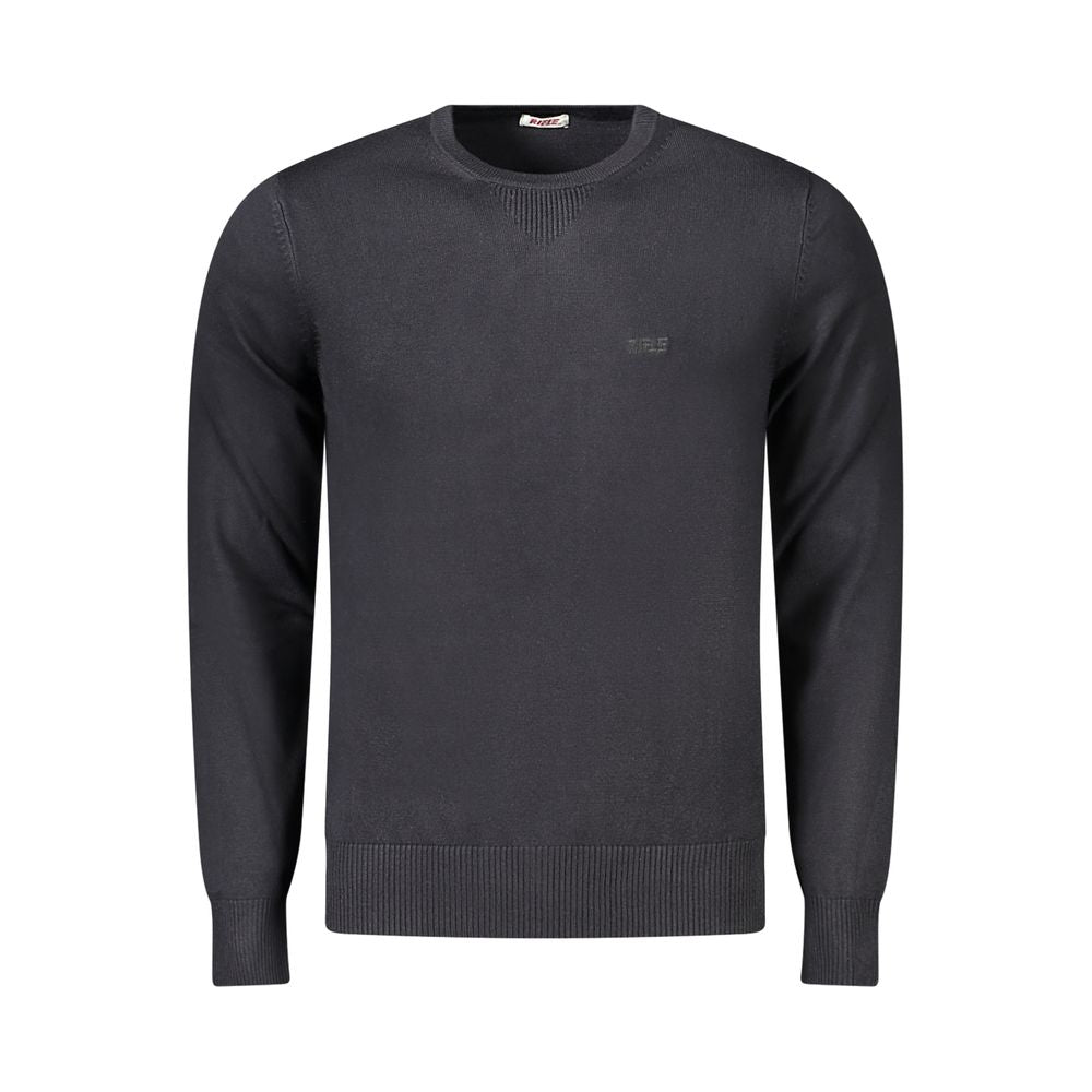 Rifle Black Viscose Men Sweater, long-sleeved with crew neck and embroidery, made of 80% viscose and 20% nylon for a comfortable fit.