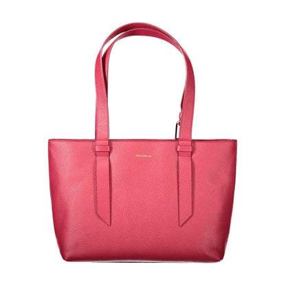 Coccinelle Red Leather Women Handbag with dual shoulder straps, perfect for stylish organization and security in a vibrant red color.