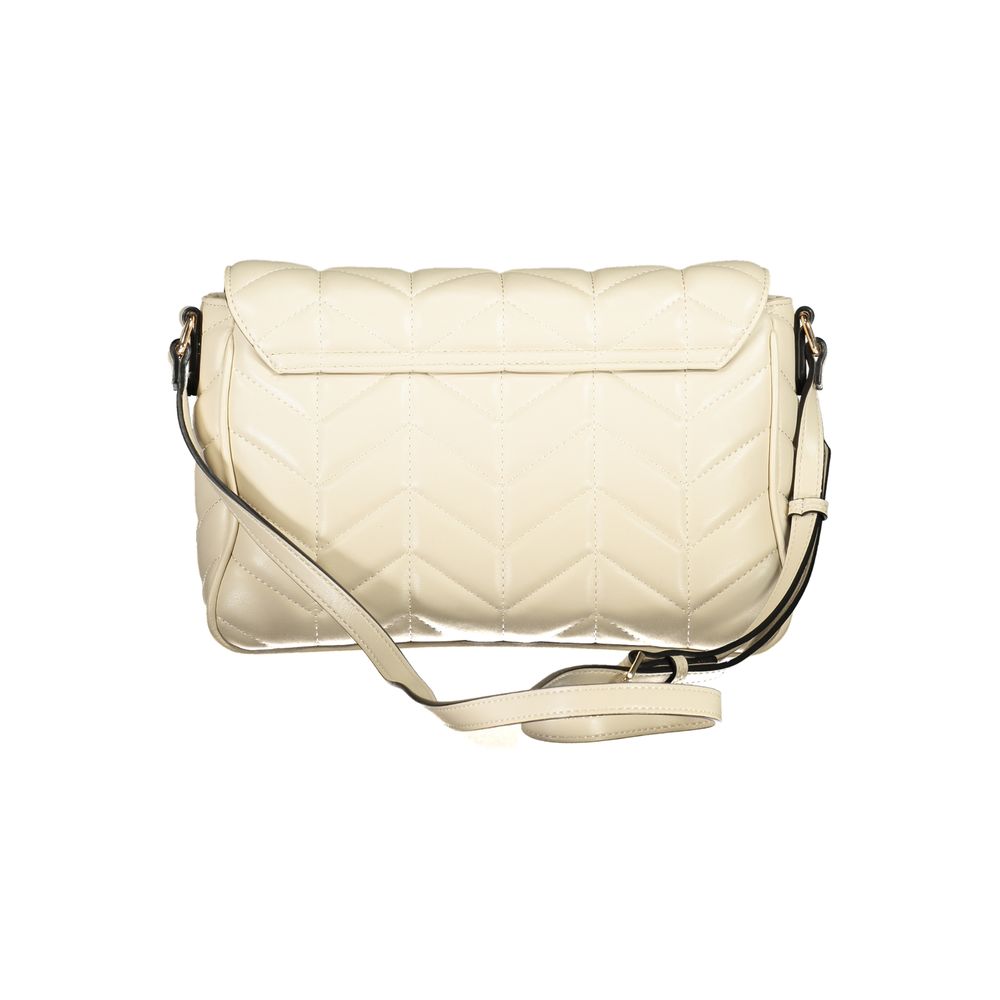 Mario Valentino Beige Polyethylene Handbag with adjustable strap, zip closure, contrasting details, and logo.