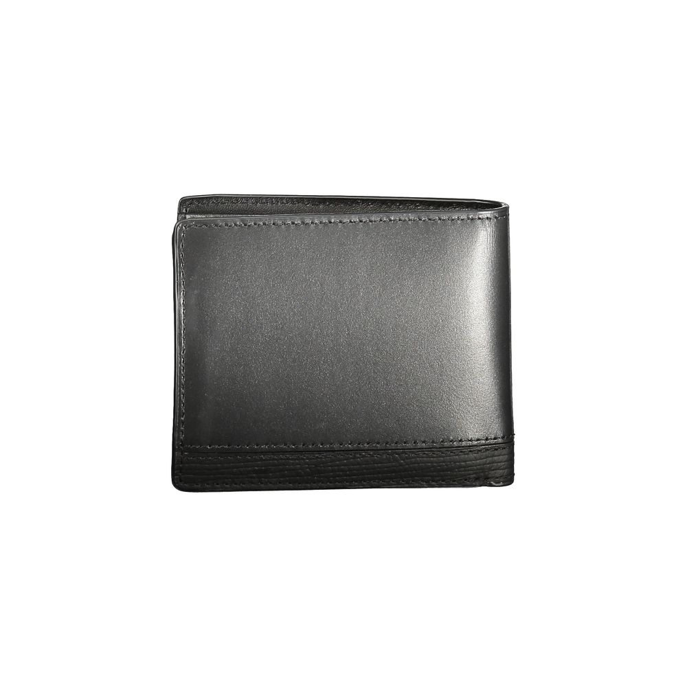 Tommy Hilfiger Black Leather Men Wallet, classic design with multiple compartments and signature logo, perfect for daily use.