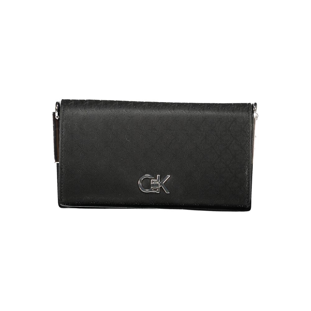Calvin Klein Black Polyester Women Handbag with logo on front, stylish design, versatile accessory.