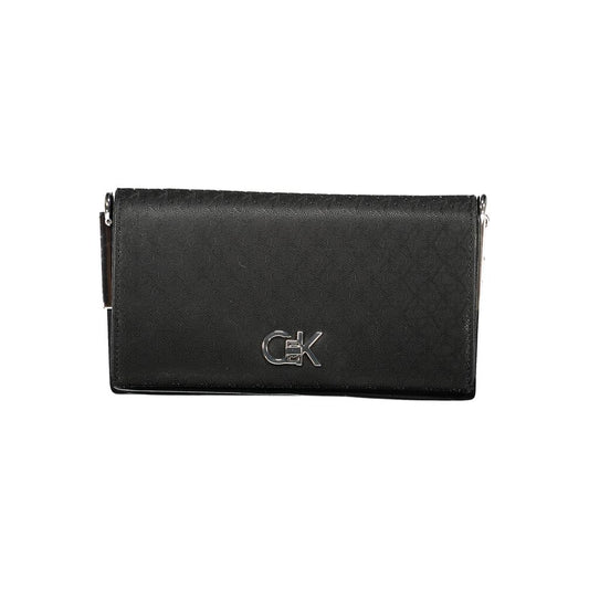 Calvin Klein Black Polyester Women Handbag with logo and elegant twist closure, crafted for style and functionality in versatile black.
