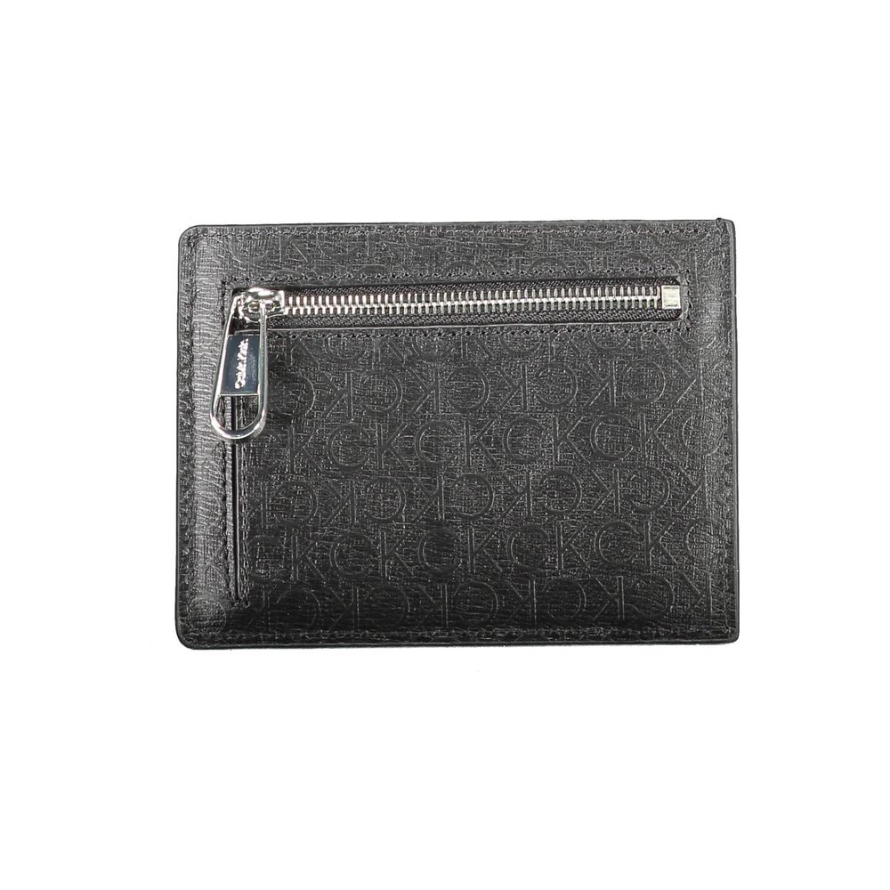 Calvin Klein Black Polyester Men Wallet with zipper pocket and RFID blocking technology for secure, stylish card holding.