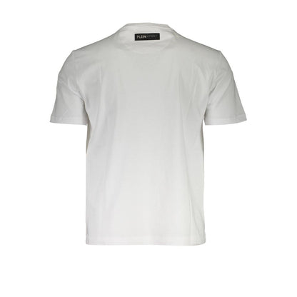 Plein Sport White Cotton Men T-Shirt with short sleeves and bold logo, perfect for athletes seeking comfort and style, ideal for trendsetters.