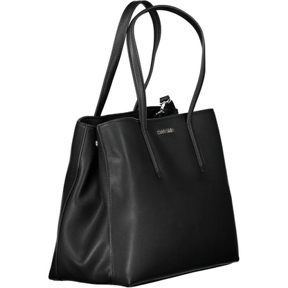 Calvin Klein Black Polyester Women Handbag with dual-handle design and adjustable strap, ideal for eco-conscious fashionistas.