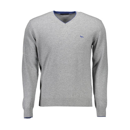 Harmont & Blaine Brown Wool Men Sweater with V-neck and contrast details, showcasing the logo, crafted from wool, cashmere, viscose, and polyamide.