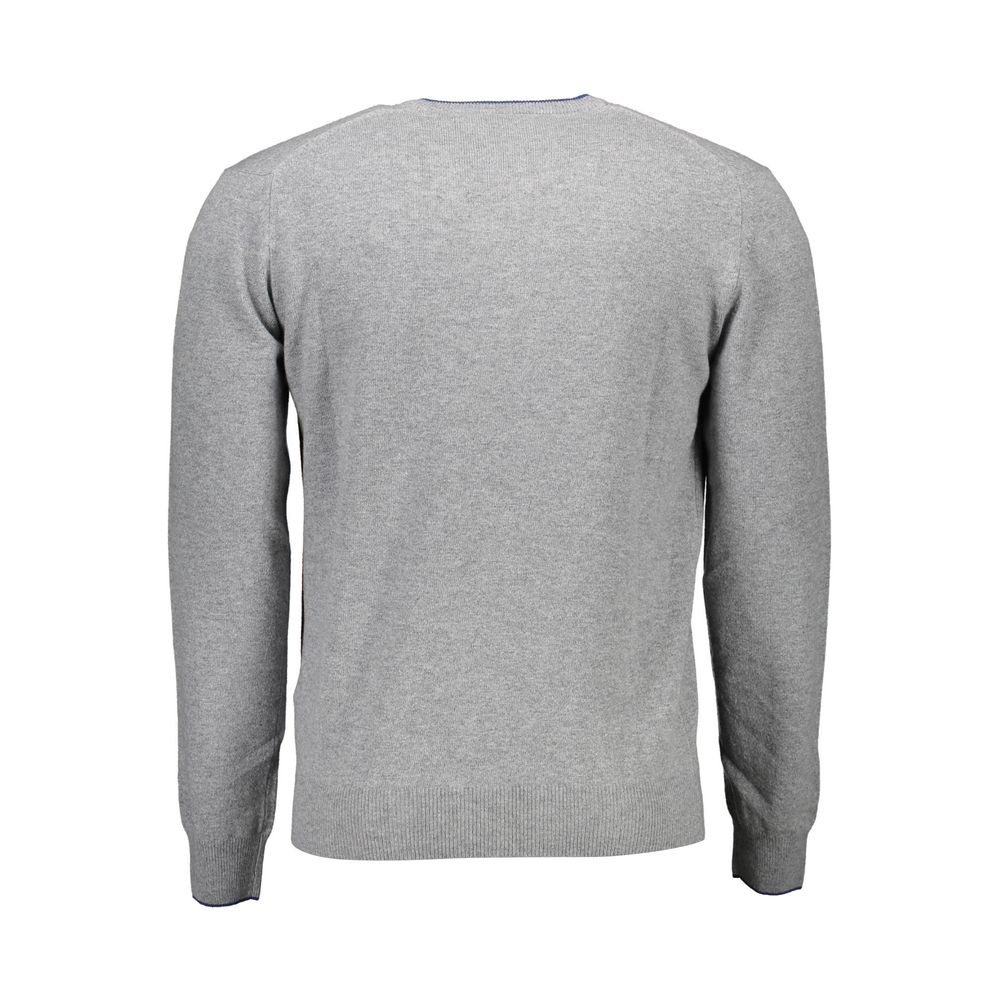 Back view of Harmont & Blaine Brown Wool Men Sweater with V-neck, showcasing Italian elegance in a luxurious wool-cashmere blend.